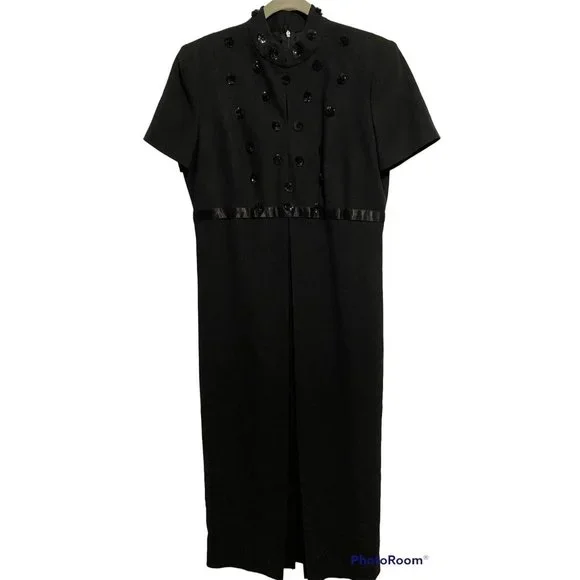Liz Claiborne Night Cocktail Dress Beaded Evening 14 sequins long lbd